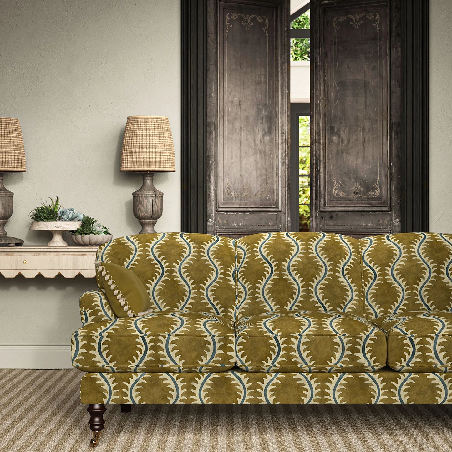 Linwood Helter Skelter Velvet Fire Retardant Lichen