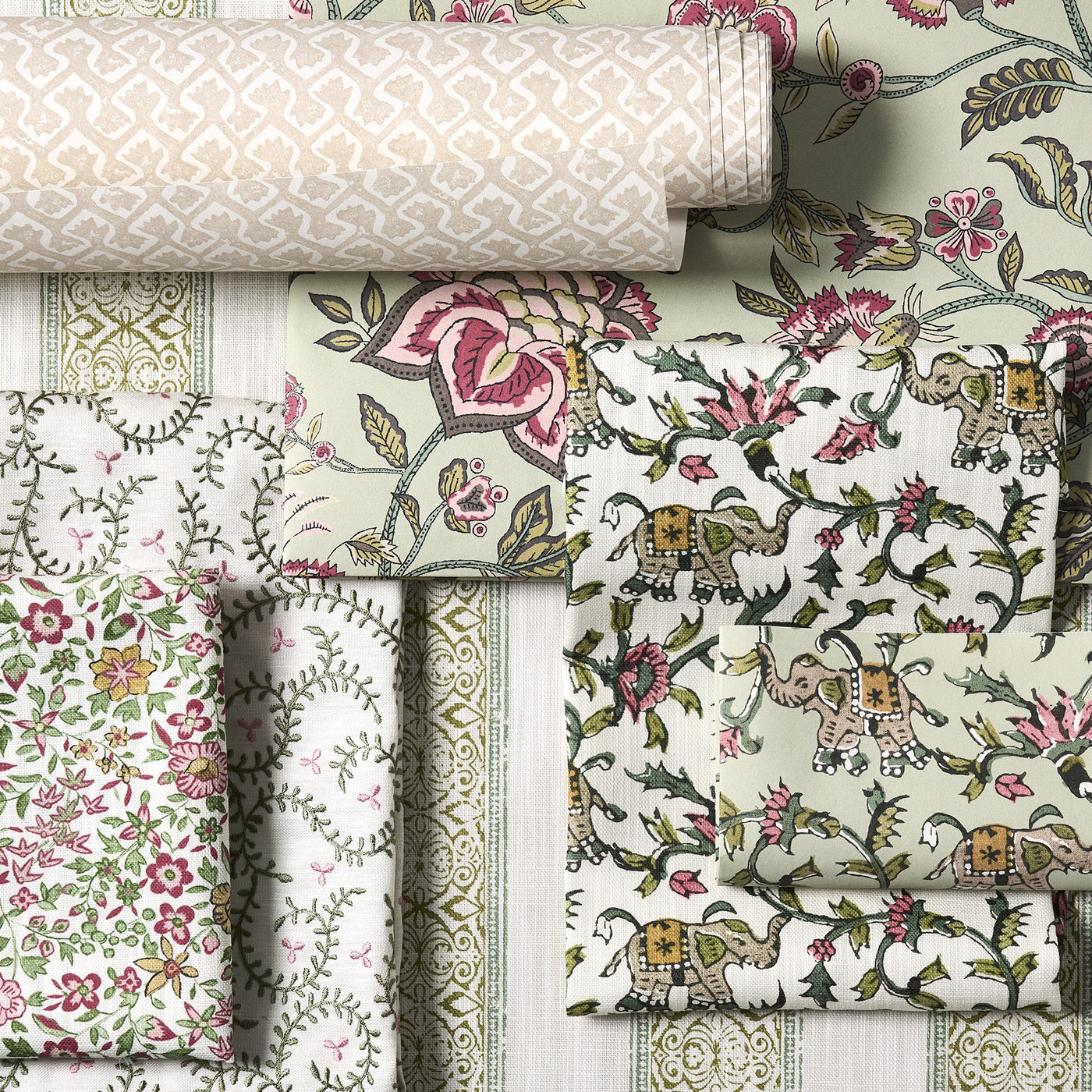 Clarke & Clarke Buta Embroidery Sage/Blush