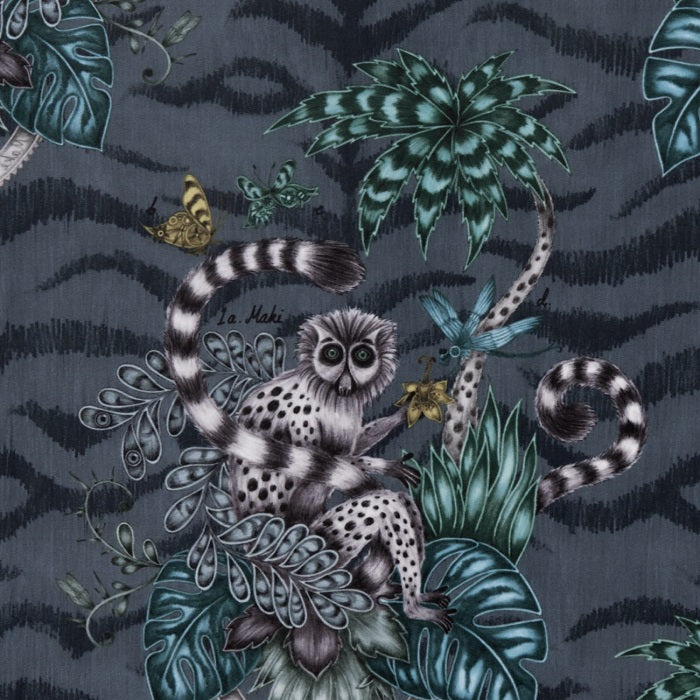 Clarke and Clarke Emma J Shipley Lemur Navy Velvet