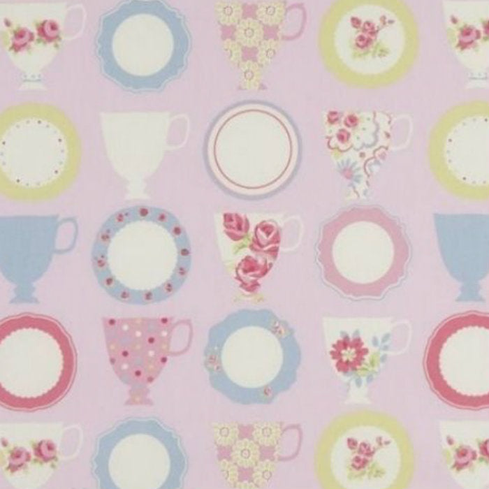 Clarke & Clarke Teacups Curtain Fabric Pink