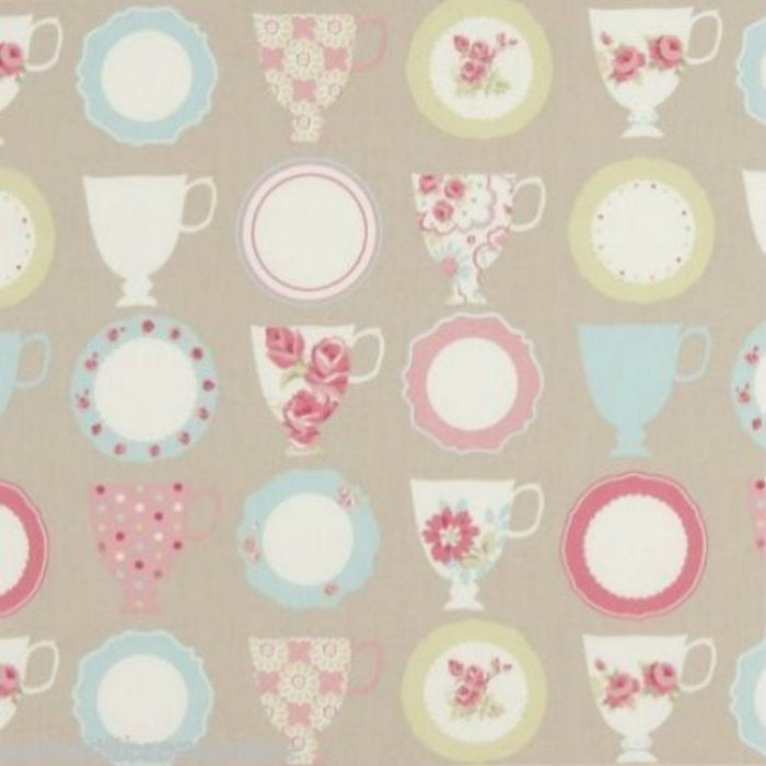 CFO Teacups Taupe Cotton Chintz