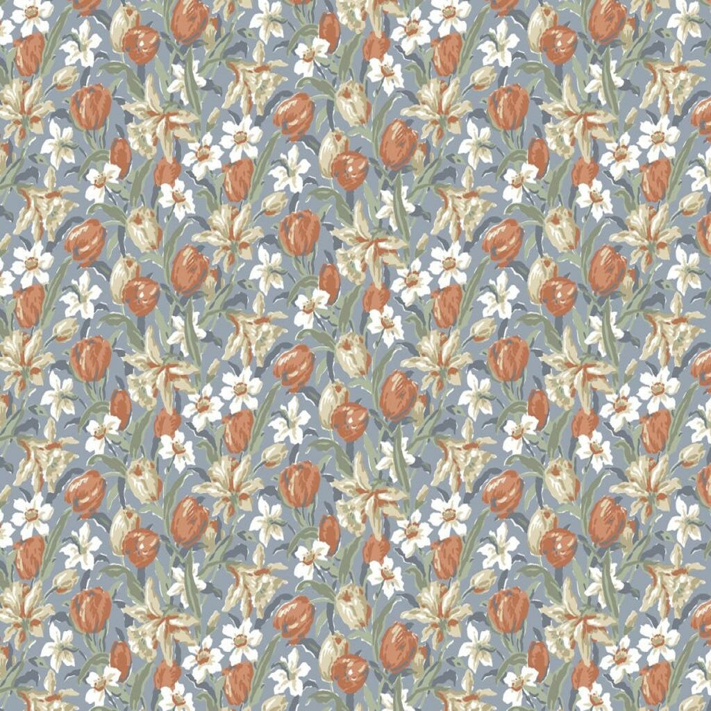 Laura Ashley Tulips Dusky Seaspray Blue