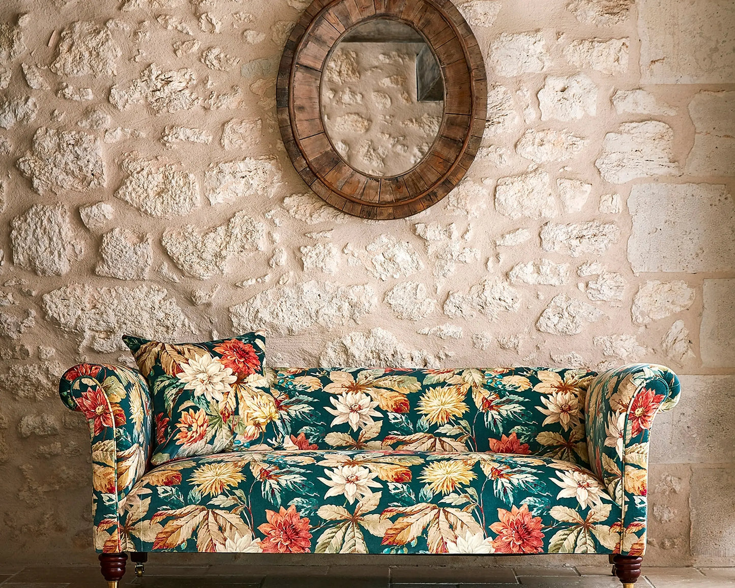 Sanderson Dahlia & Rosehip Velvet Teal/Russet