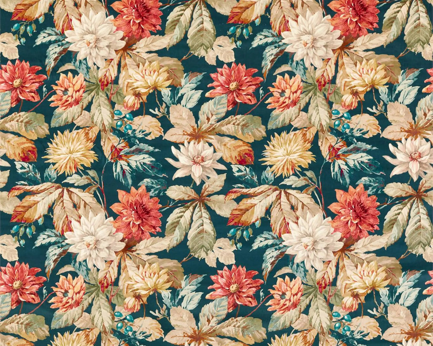 Sanderson Dahlia & Rosehip Velvet Teal/Russet