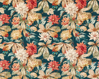Sanderson Dahlia & Rosehip Velvet Teal/Russet