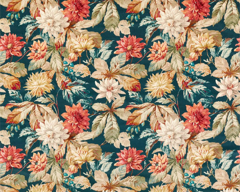 Sanderson Dahlia & Rosehip Velvet Teal/Russet