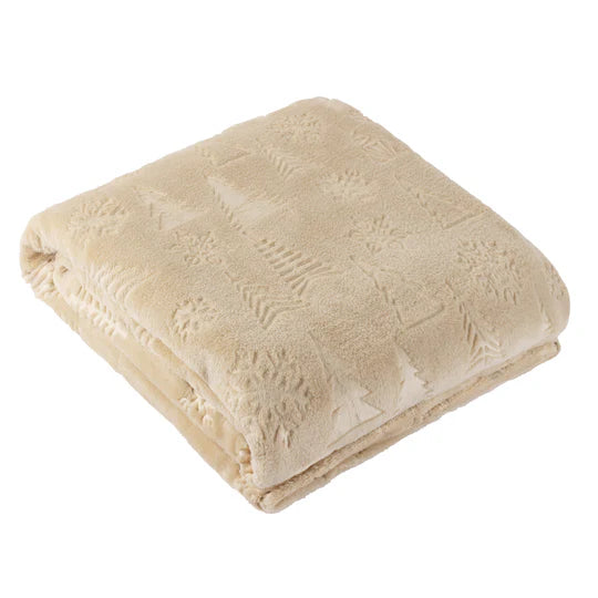 Riva Home Festive Time Embossed Fleece Throw Natural