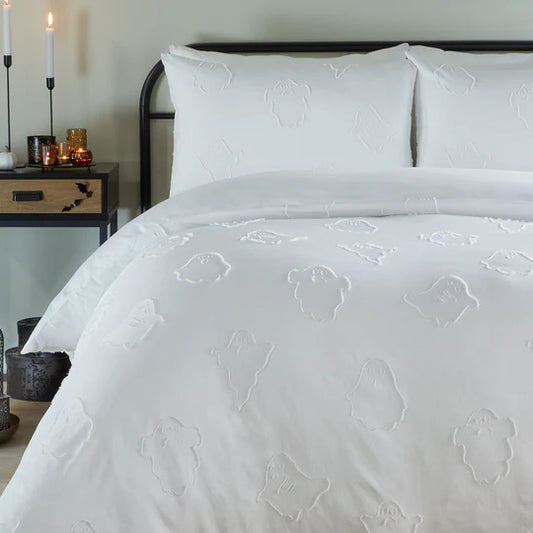 Riva Home Ghostly Ghouls Soft Touch Tufted Duvet Cover Set White