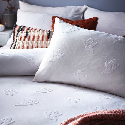 Riva Home Ghost Tufted Halloween 100% Cotton Duvet Cover Set White