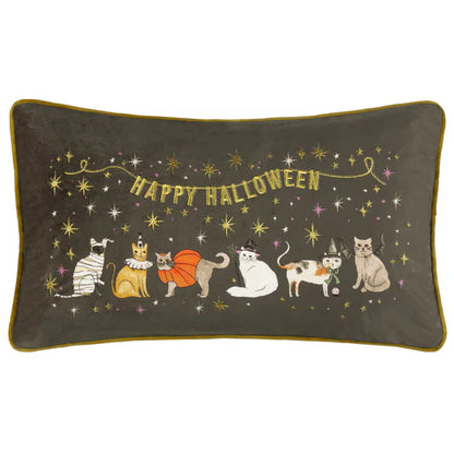 Riva Home Halloween Pawty Embroidered Velvet Cushion Multicolour