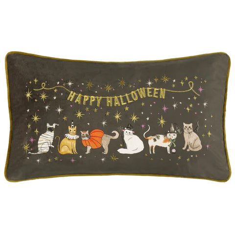 Riva Home Halloween Pawty Embroidered Velvet Cushion Multicolour