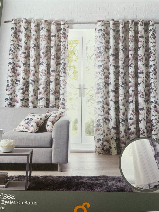 Studio G Chelsea Lined Eyelet Curtains Heather Ready Made