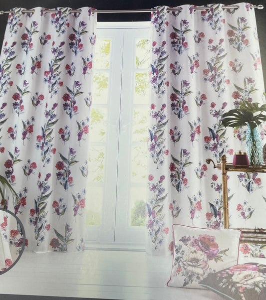 Clarke & Clarke Luna Ivory Lined Eyelet Curtains Ready Made