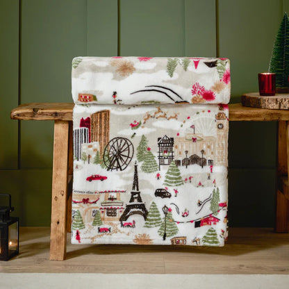 Riva Home Joy To All Printed Fleece Throw Cream