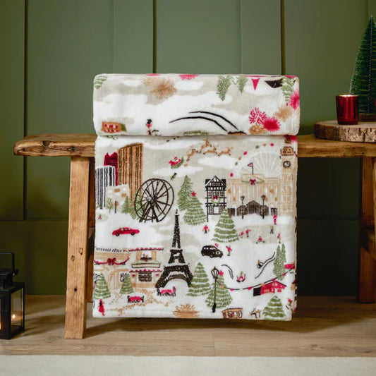 Riva Home Joy To All Printed Fleece Throw Cream