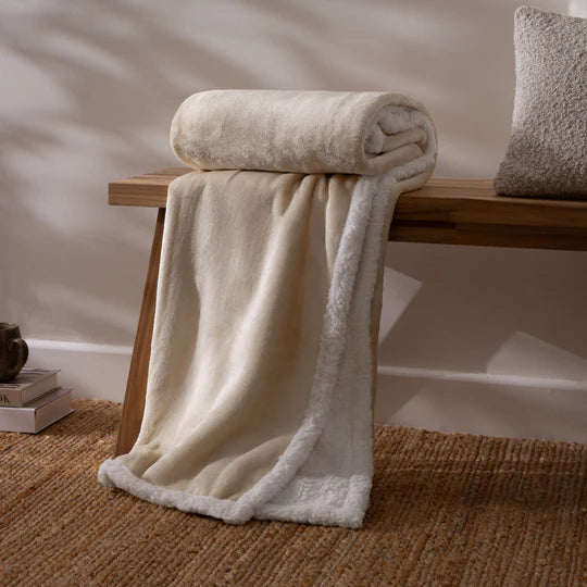 Riva Home Lux Sherpa Fleece Throw Natural