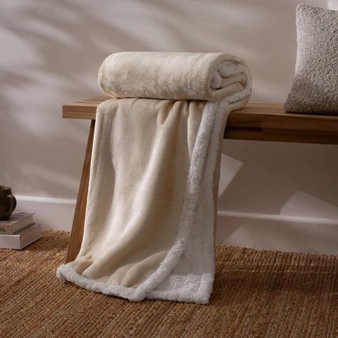 Riva Home Lux Sherpa Fleece Throw Natural