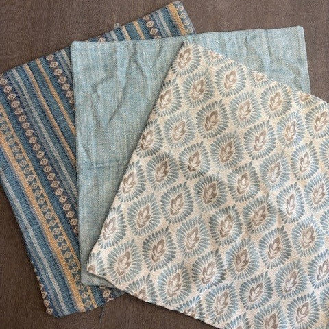 3x Mixture of Blue woven cushion covers 40cmx40cm