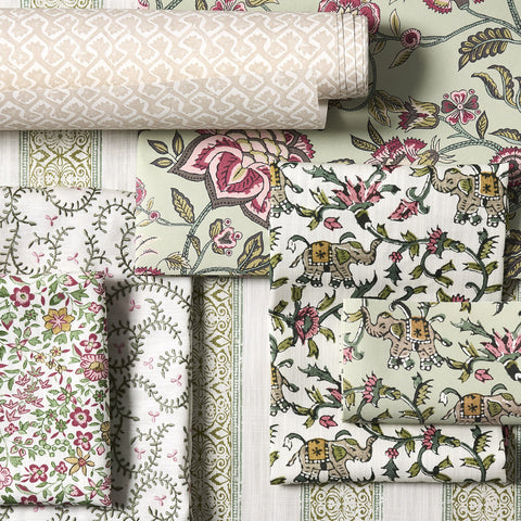 Clarke & Clarke Buta Embroidery Sage/Blush