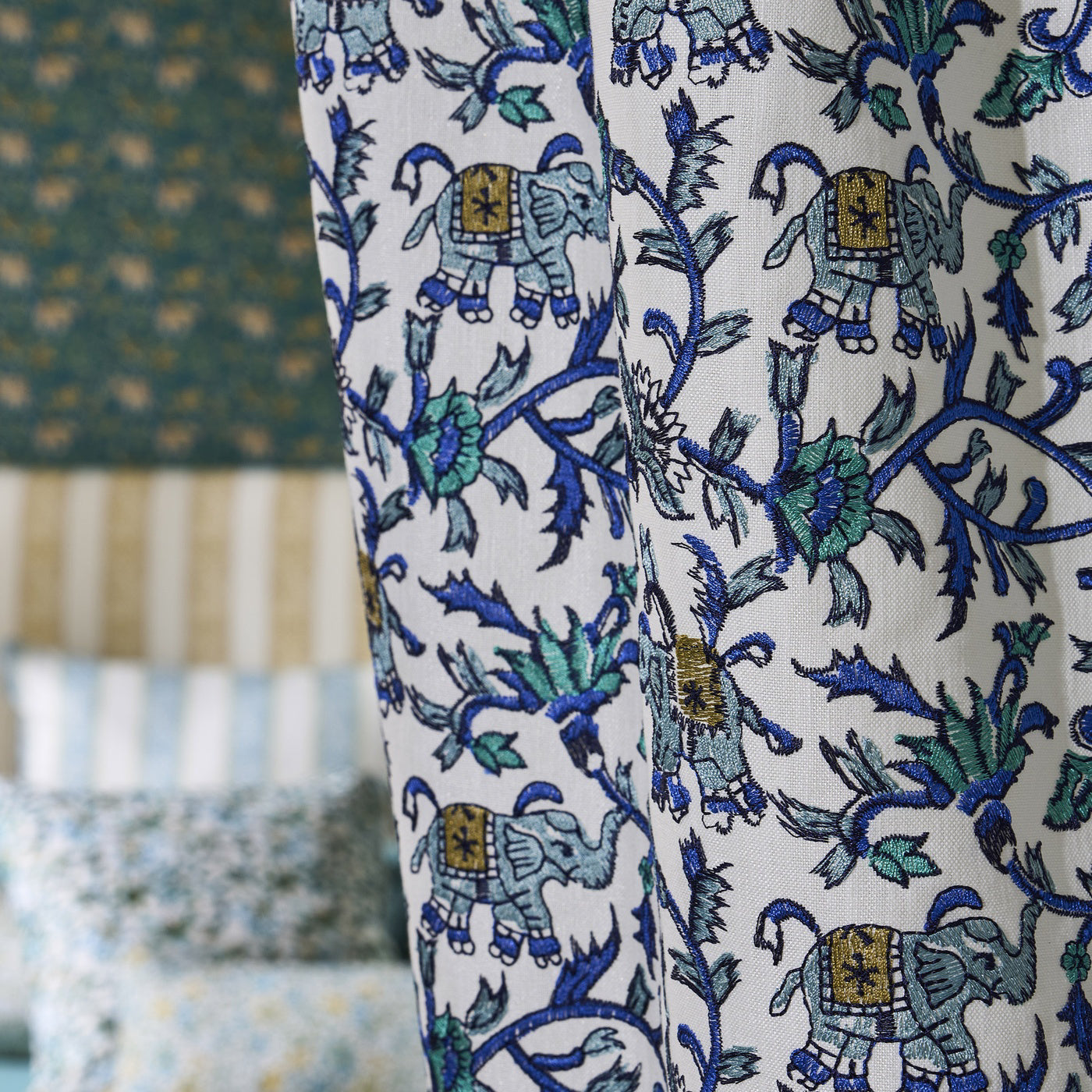 Clarke & Clarke Hathi Embroidery Cobalt