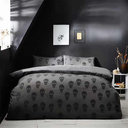 Riva Home Skulls Tufted 100% Cotton Duvet Cover Set Charcoal