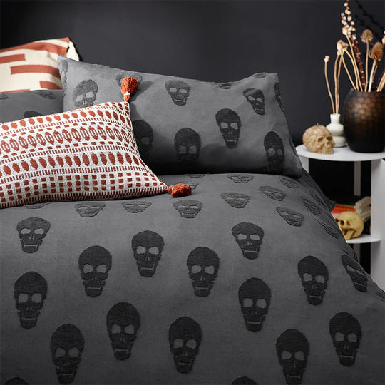 Riva Home Skulls Tufted 100% Cotton Duvet Cover Set Charcoal
