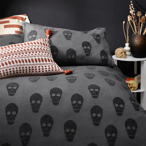 Riva Home Skulls Tufted 100% Cotton Duvet Cover Set Charcoal