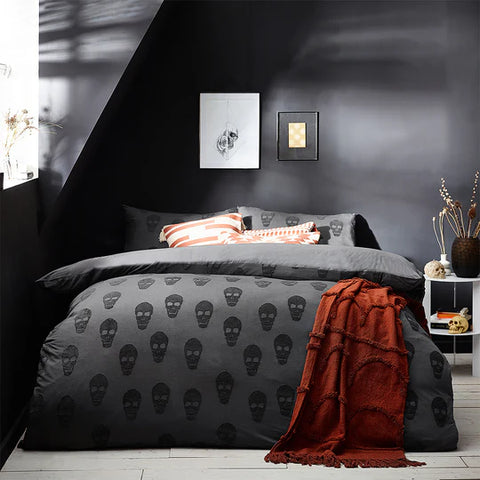 Riva Home Skulls Tufted 100% Cotton Duvet Cover Set Charcoal