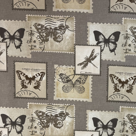 Postage Curtain Fabric Natural