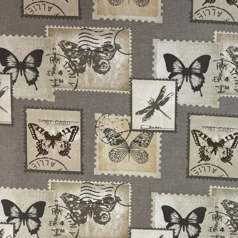 Postage Curtain Fabric Natural