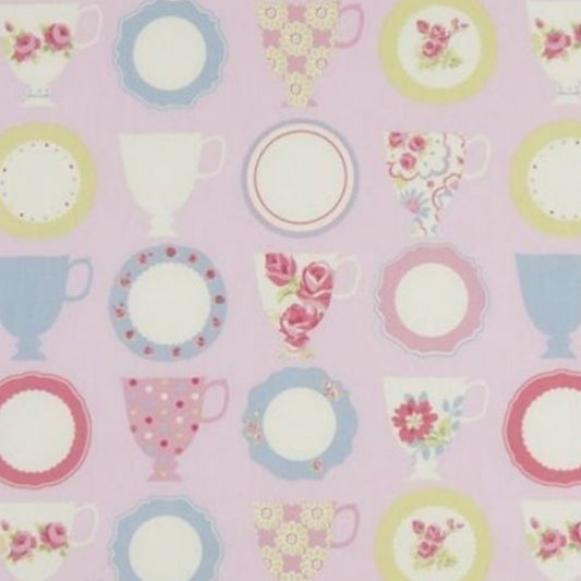 Clarke & Clarke Teacups Curtain Fabric Pink