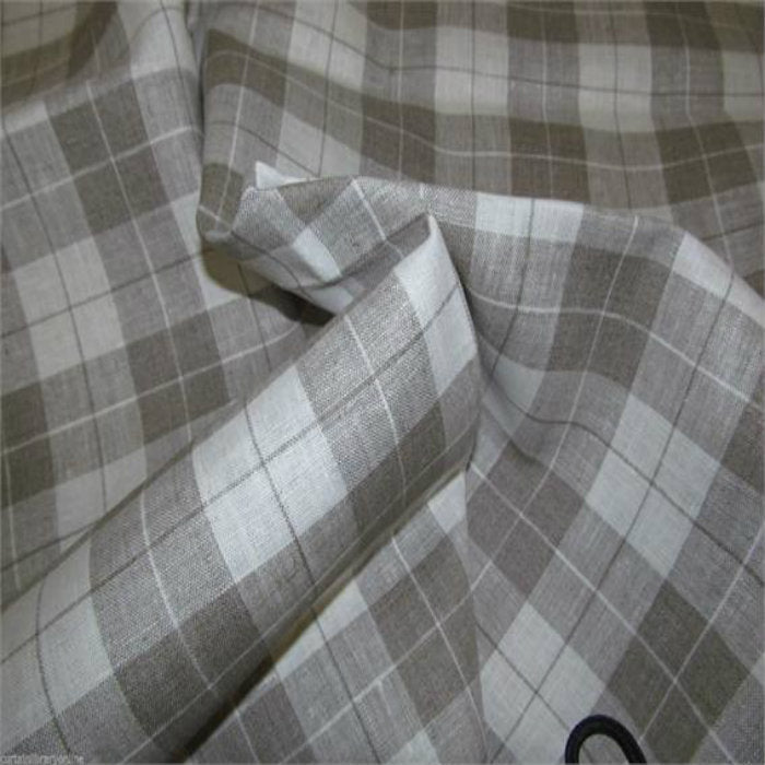Irish Linen Taupe & Chalk Gingham-Stripe Curtain Fabric Plaid Check