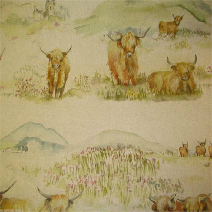 Voyage Country Curtain Fabric Highland Cattle