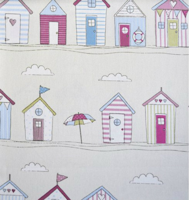 Fryetts Beach Huts Curtain Fabric Pink